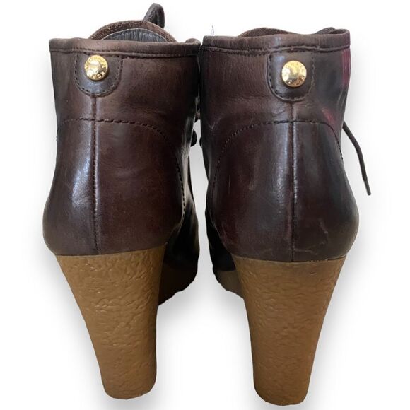Michael Kors Brown Genuine Leather Platform Wedge Ankle Booties Size Women's 9 - Picture 5 of 7